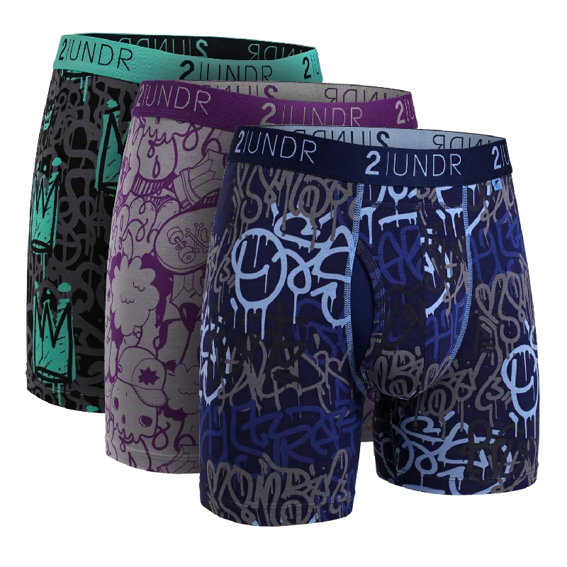 Organic cotton men's boxer briefs for sensitive skinSwing Shift 6" Boxer Brief - 3 Pack Boxset - Crowns-Skulls-Drips