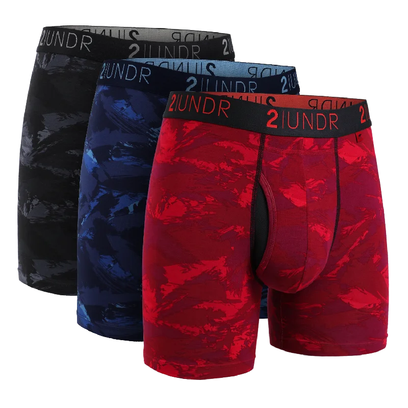 Designer men's boxer briefs with a premium lookSwing Shift 6" Boxer Brief - 3 Pack Boxset - Black-Blue-Red Storm