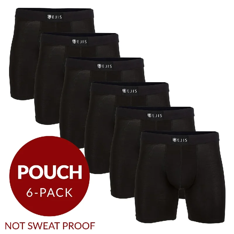 Men's boxer briefs with a soft elastic leg bandEssential Men's Boxer Briefs with Pouch - Black 6-Pack