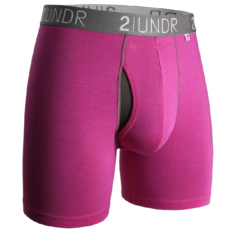 Patterned men's boxer briefs, such as stripes or checksSwing Shift 6" Boxer Brief - Pink