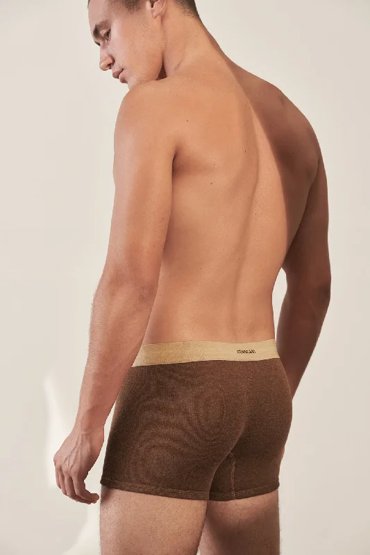 Organic cotton men's boxer briefs for sensitive skinBoxer Brief in Organic Cotton Rib - Brown & Camel