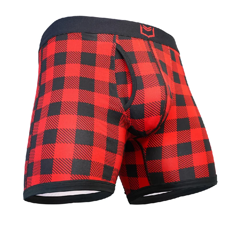 Men's boxer briefs with a contoured pouch for comfortSHEATH 4.0 Bamboo Plaid Men's Dual Pouch Boxer Brief