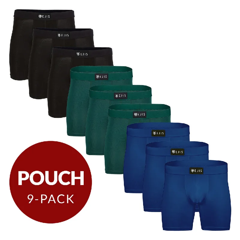 Breathable cotton men's boxer briefs for everyday wearSweat Proof Men's Boxer Briefs with Pouch - Mix 9-Pack (3x Black, Green, Navy)