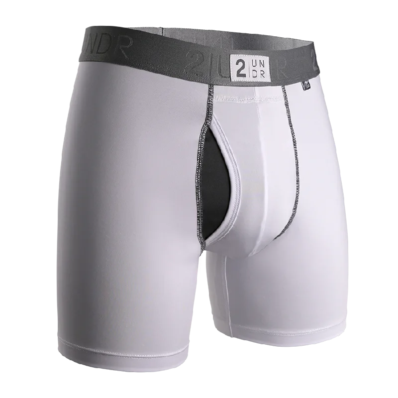 Anti - odor men's boxer briefs for long - lasting freshnessPower Shift 6" Boxer Brief - White