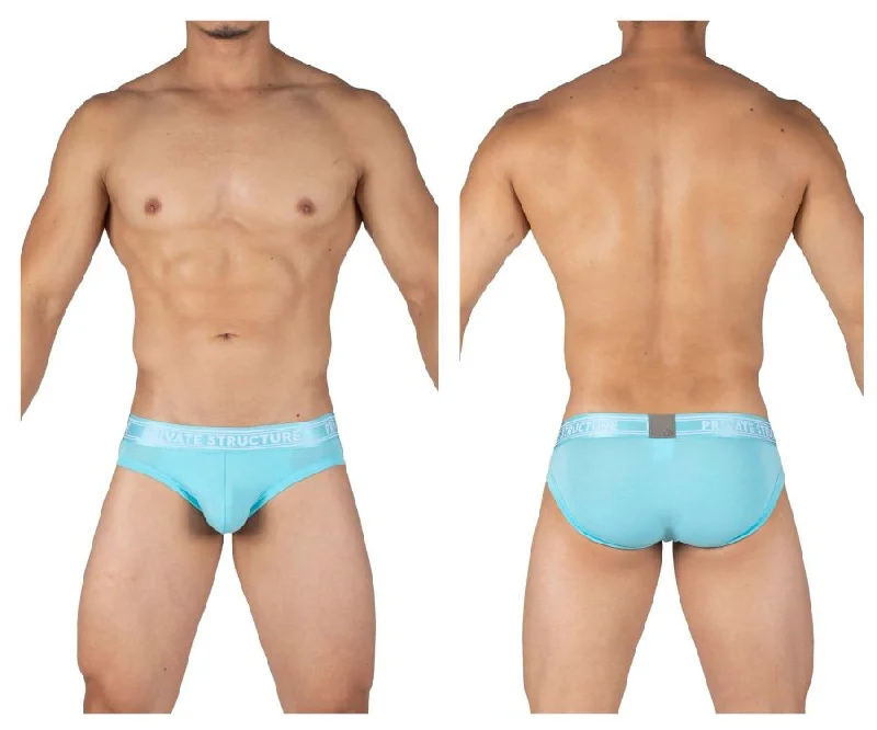 Men's briefs with a lace trim for a touch of flairPrivate Structure PBUT4378 Bamboo Mid Waist Mini Briefs Color Bright Cyan