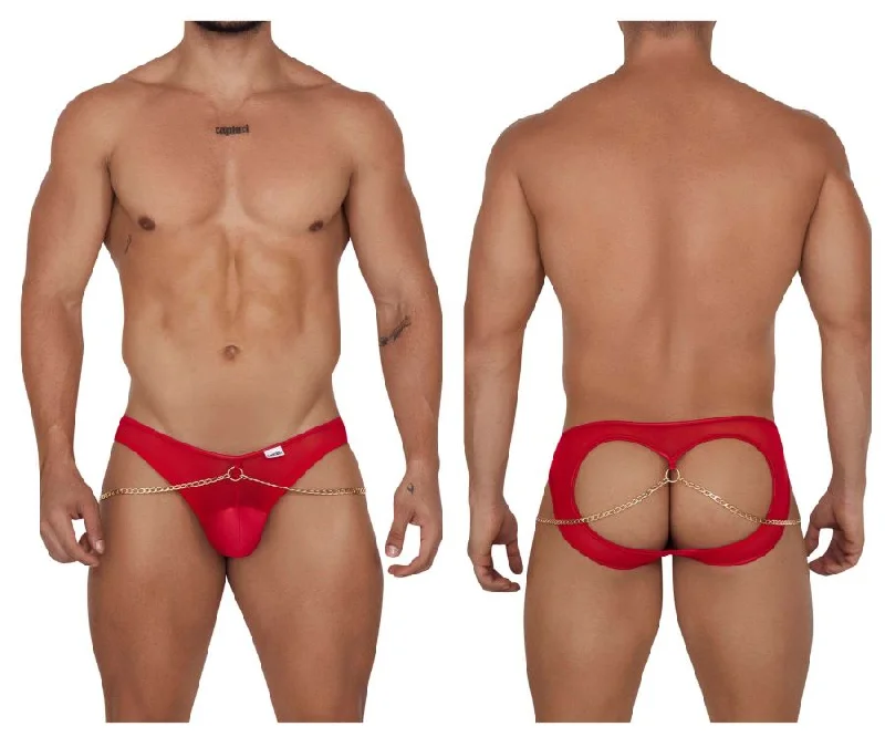 Seamless men's briefs for a smooth look under clothesCandyMan 99672 Chain Jock Briefs Color Red