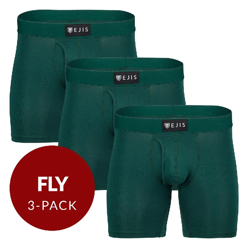 Anti - odor men's boxer briefs for long - lasting freshnessSweat Proof Men's Boxer Briefs with Fly - Green 3-Pack