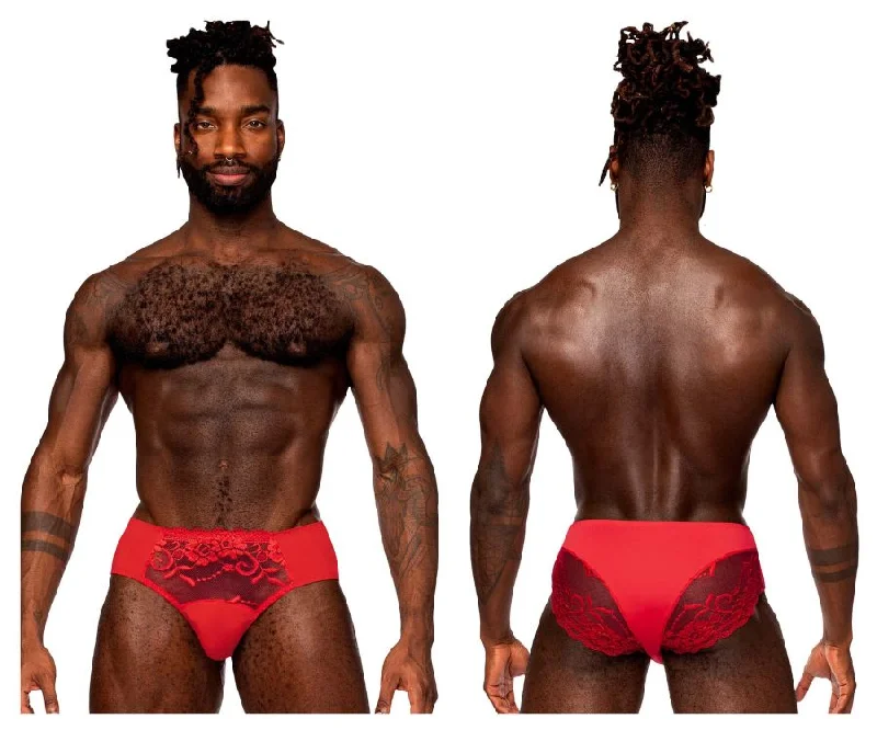 Antimicrobial men's briefs for hygieneMale Power 492-280 Sassy Lace Bikini Solid Pouch Color Red