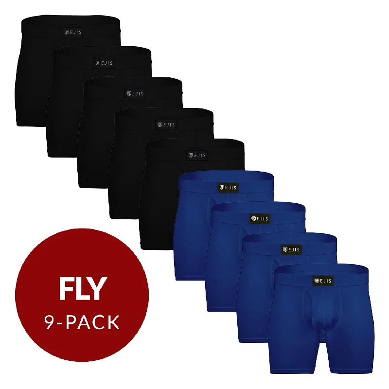 Solid - color men's boxer briefs in classic huesSweat Proof Men's Boxer Briefs with Fly - Mix 9-Pack (5x Black, 4x Navy)