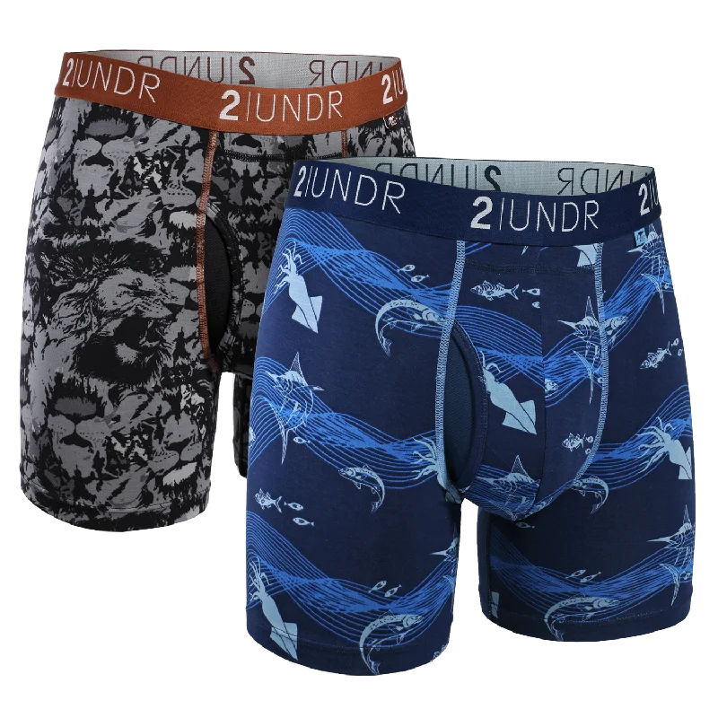 Men's boxer briefs with a reinforced waistbandSwing Shift 6" Boxer Brief - 2 Pack - Loin King - Deep Sea