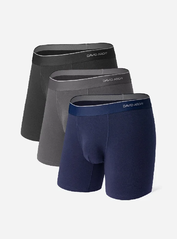 Men's boxer briefs with a soft elastic leg band3 Packs Cotton Breathable Boxer Briefs with Pouch