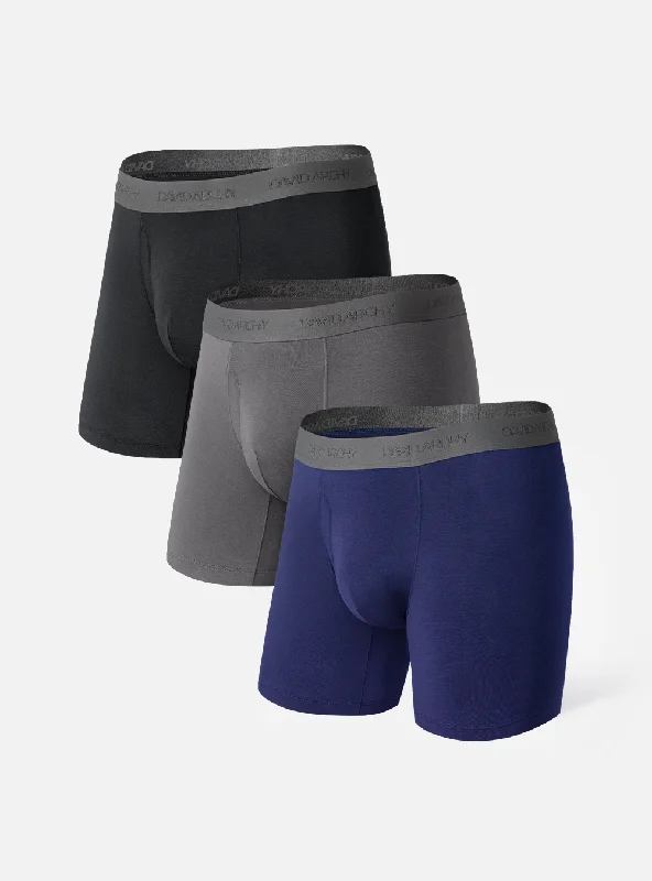 Men's boxer briefs with a reinforced waistband3 Packs Bamboo Rayon Fiber Breathable Boxer Briefs Pouch Support