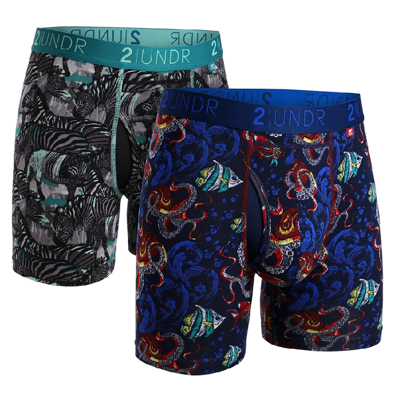 Men's boxer briefs with a contoured pouch for comfortSwing Shift 6" Boxer Brief - 2 Pack - Zebras - Squids