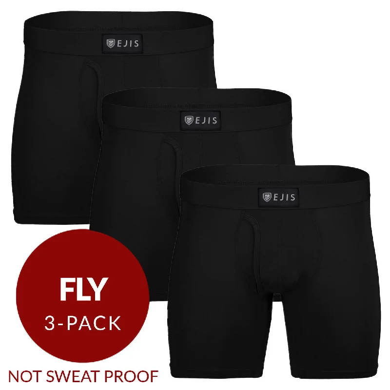 Low - rise men's boxer briefs for a modern silhouetteEssential Men's Boxer Briefs with Fly - Black 3-Pack