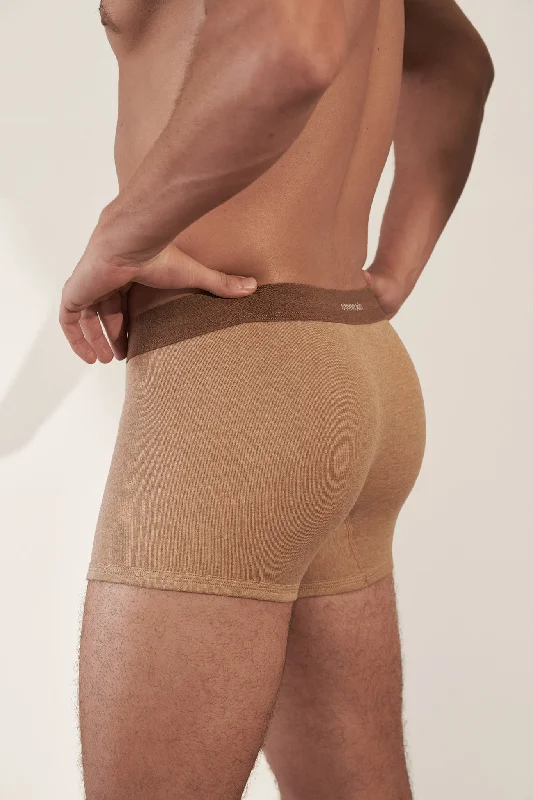 Compression men's boxer briefs for muscle supportBoxer Brief in Organic Cotton Rib - Camel & Brown