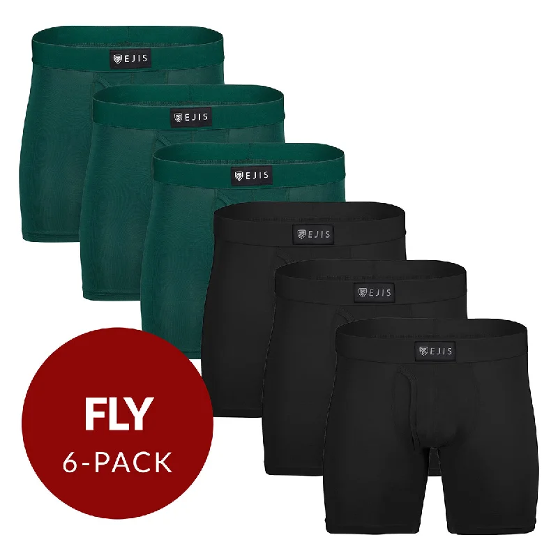 Men's boxer briefs with a contoured pouch for comfortSweat Proof Men's Boxer Briefs with Fly - Mix 6-Pack (3x Black, Green)