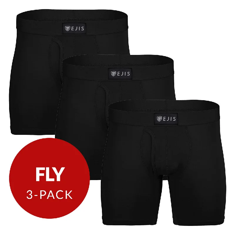 Anti - odor men's boxer briefs for long - lasting freshnessSweat Proof Men's Boxer Briefs with Fly - Black 3-Pack