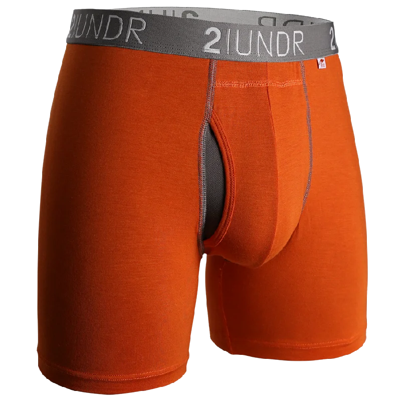 Designer men's boxer briefs with a premium lookSwing Shift 6" Boxer Brief - Orange/Grey