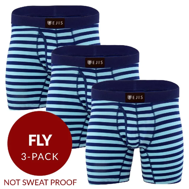 Stretch - fabric men's boxer briefs for a flexible fitEssential Men's Boxer Briefs with Fly - Stripe 3-Pack