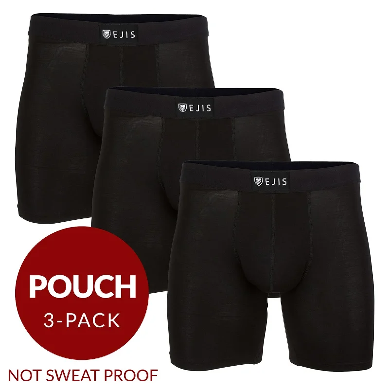 High - rise men's boxer briefs for extra supportEssential Men's Boxer Briefs with Pouch - Black 3-Pack