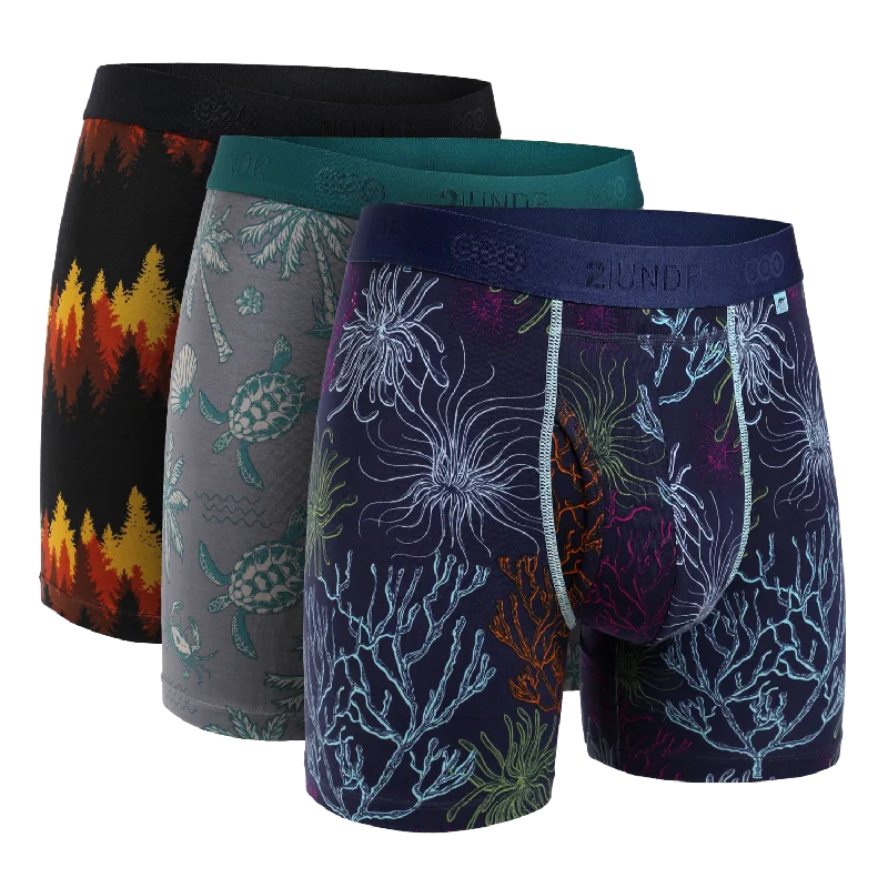 Tag - less men's boxer briefs to prevent irritationSwing Eco 6" Boxer Brief - Print 3 Pack - Fir-Tortugas-Undrsea