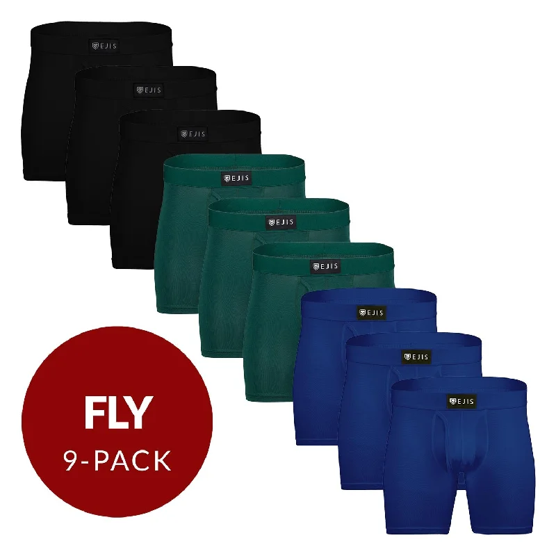 Men's boxer briefs with a contoured pouch for comfortSweat Proof Men's Boxer Briefs with Fly - Mix 9-Pack (3x Black, Green, Navy)