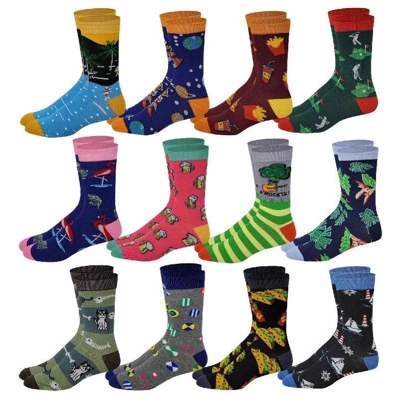 Running men's socks for sports performanceDress Socks | Assorted Funky Design | Men's 12 Pairs