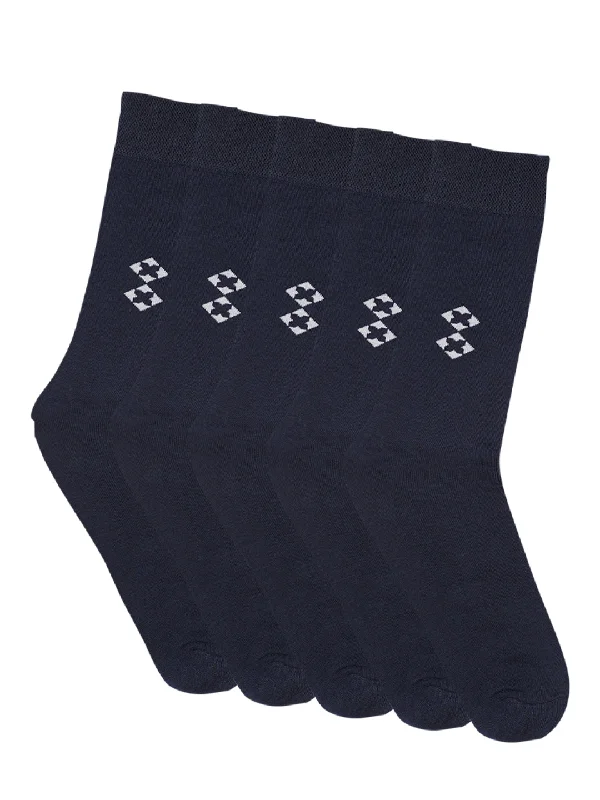 Patterned men's socks with geometric designsMen's Navy Blue Basic Crew length Socks -Pack of 5