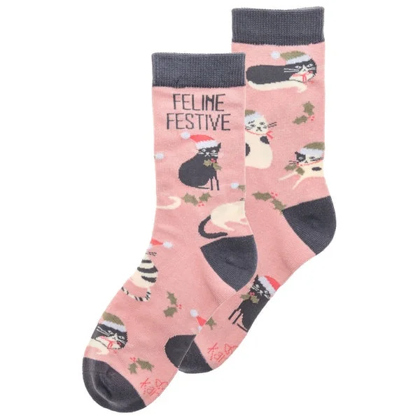 Cashmere men's socks for a luxurious feelHoliday Socks - Feline Festive