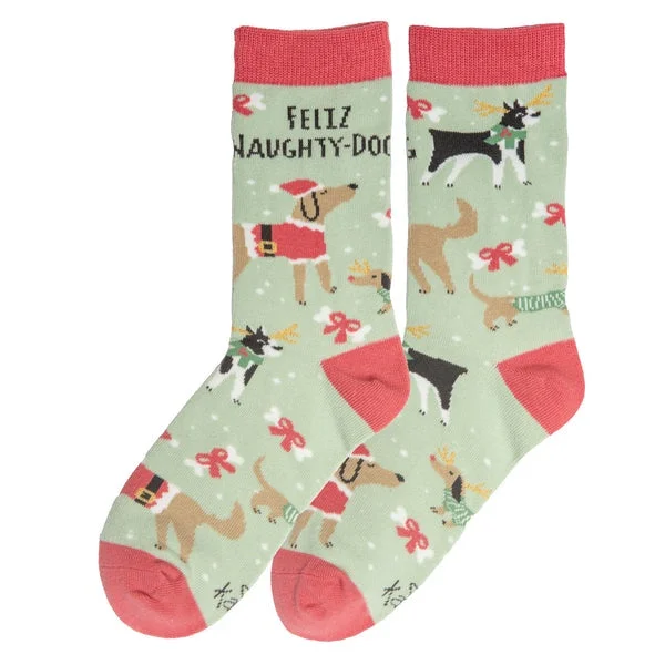 Moisture - wicking men's socks for drynessHoliday Socks - Feliz Naughty Dog