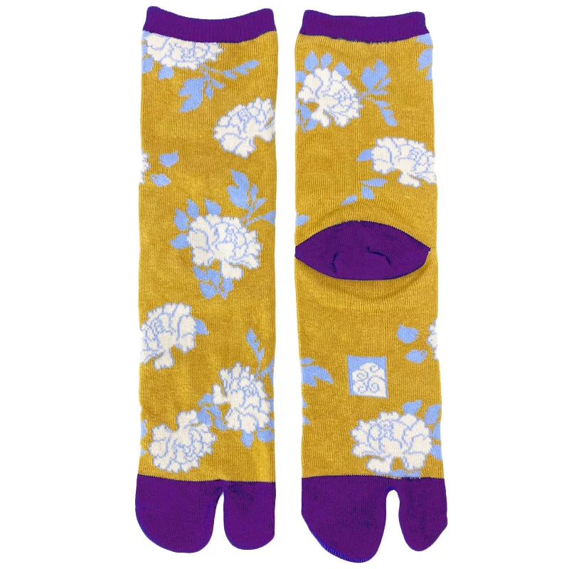 Hiking men's socks for outdoor adventuresTabi Socks White Peony Mustard