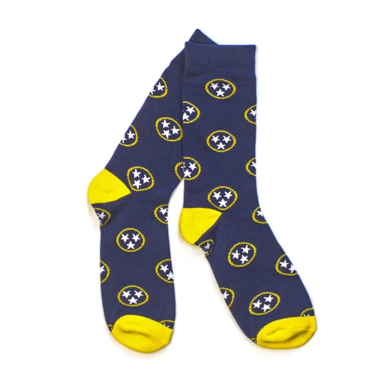 Athletic men's socks with arch supportTN Flag Socks-Navy