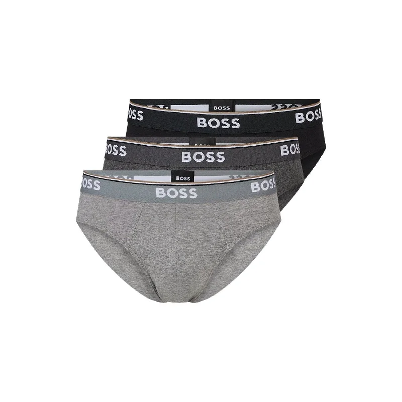 Men's briefs with a supportive pouch designBOSS 3 Pack Power Cotton Stretch Briefs - Grey/Black Mix