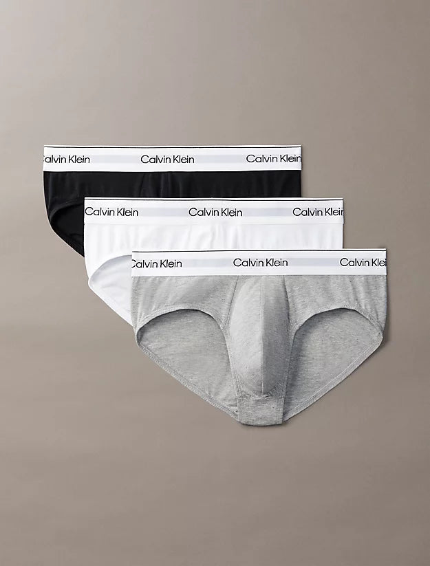 Antimicrobial men's briefs for hygieneCalvin Klein 3 Pack Men's Modern Cotton Hip Briefs - Grey Heather/White/Black