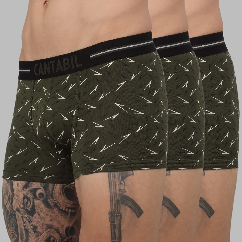 Mesh - back men's trunks for ventilationMen's Olive Green Abstract Print Fashion Trunk - 3's Pack