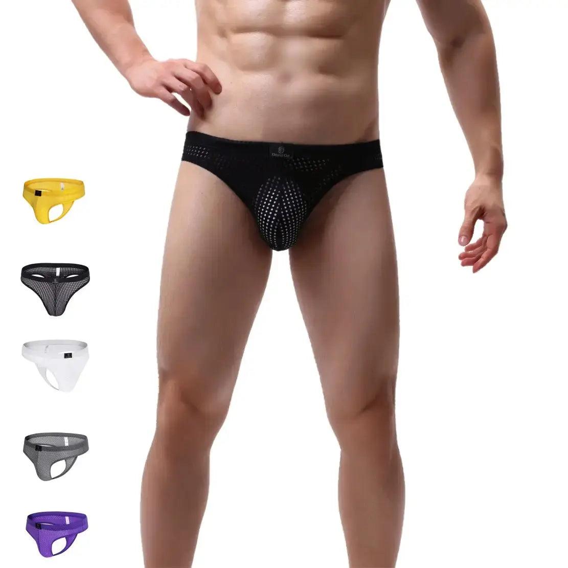 Organic men's briefs for an eco - friendly choiceDomiGe Mesh Men's Bikini Briefs: Sleek, Breathable Comfort Male G-String