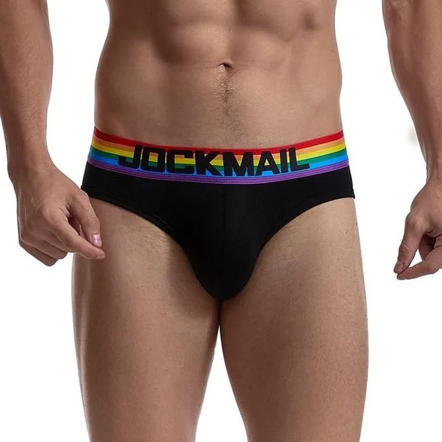 Seamless men's briefs for a smooth look under clothesJockmail Rainbow Band Briefs