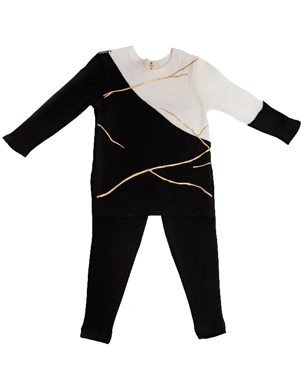 Plush men's robes with a Sherpa liningKids Pima Cotton Gold Trimmed Colorblock Legging Playwear Set Black