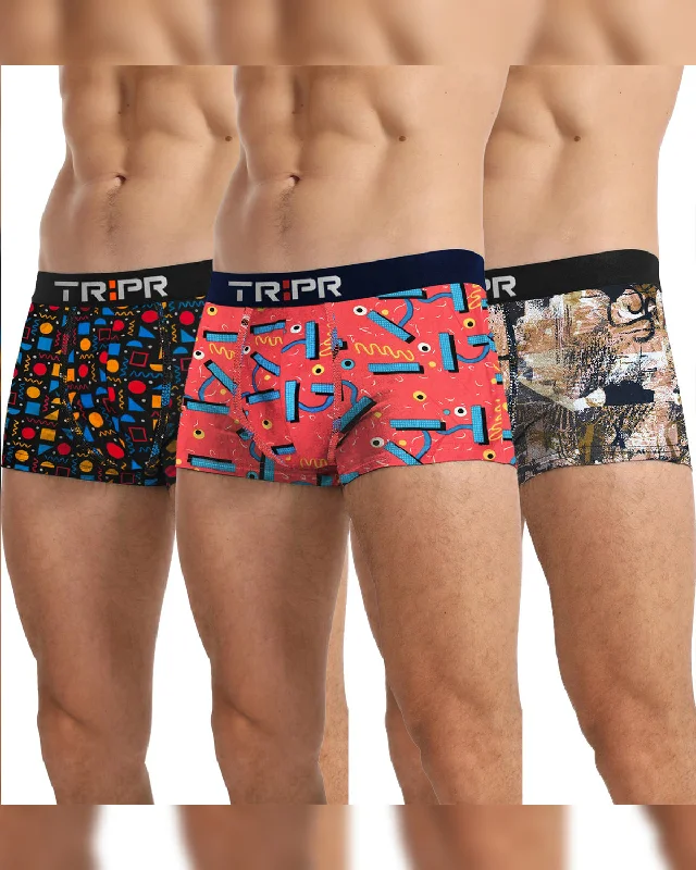 Men's trunks with a wide elastic waistband(Pack Of 3) Mens Multicolor Printed Trunks