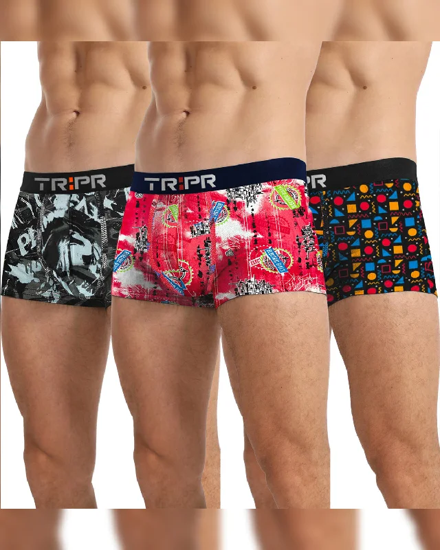 Mid - rise men's trunks for a balanced coverage(Pack Of 3) Mens Multicolor Printed Trunks