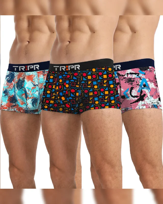 Patterned men's trunks, like camo or dots(Pack Of 3) Mens Multicolor Printed Trunks