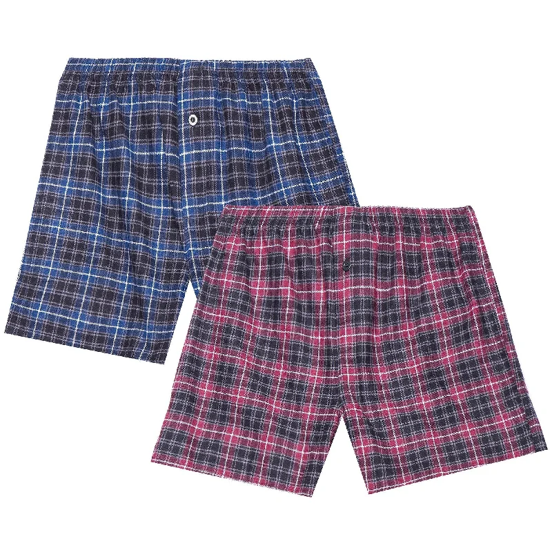 Men's robes with a hidden button closureMen's 100% Cotton Flannel Boxers - 2 Pack - Plaid Burgundy-Grey/Navy-Black