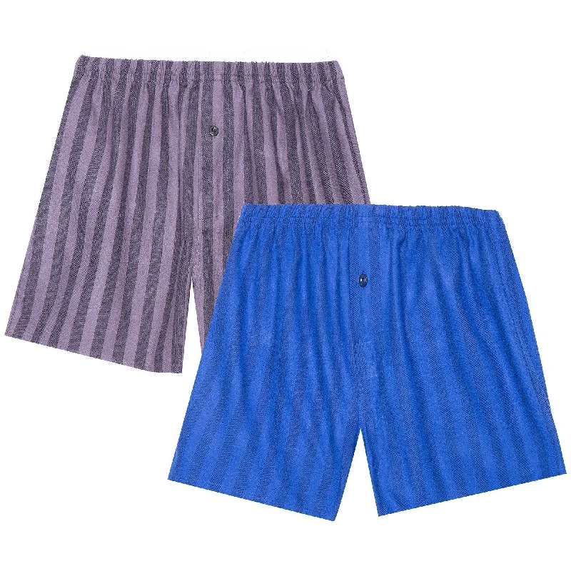 Fleece men's robes for cozy winter nights at homeMen's 100% Cotton Flannel Boxers - 2 Pack - Stripes Tonal Blue/Black-Grey