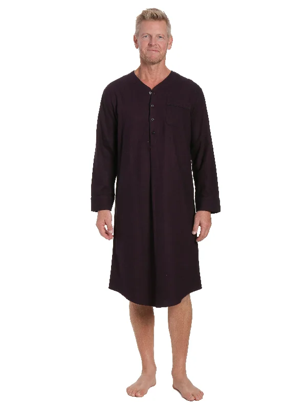 Beach - themed men's robes for a vacation vibeMens 100% Cotton Flannel Nightshirt - Herringbone Fig/Black