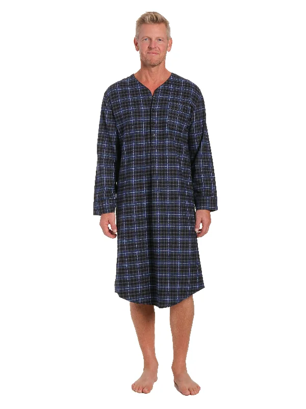 Monogrammed men's robes as a personalized giftMens 100% Cotton Flannel Nightshirt - Plaid Navy/Black