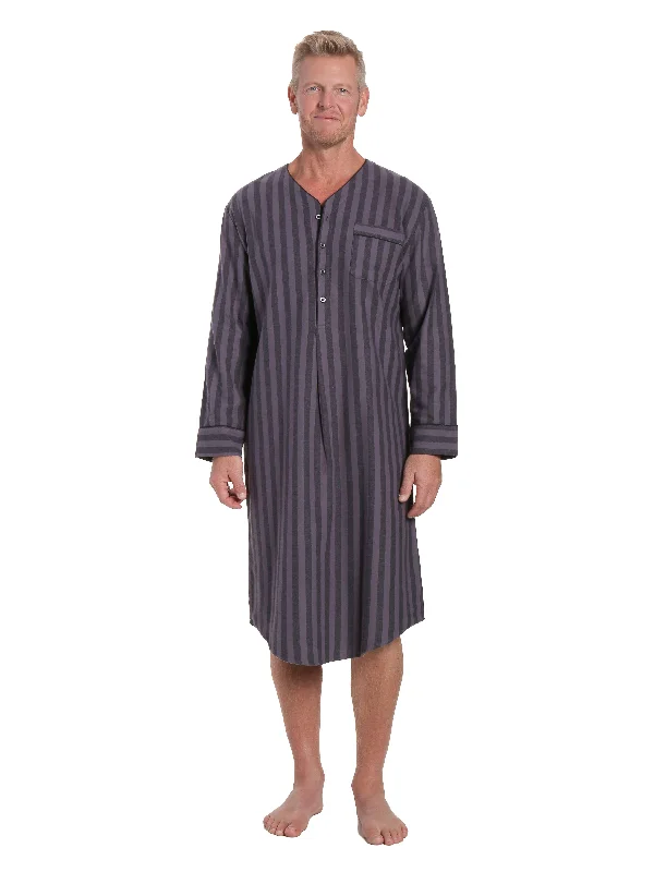 Jacquard - patterned men's robes for a stylish appearanceMens 100% Cotton Flannel Nightshirt - Stripes Black/Grey