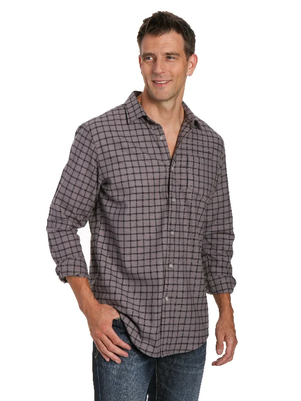 Water - resistant men's robes for post - shower useMens 100% Cotton Flannel Shirt - Regular Fit - Checks - Charcoal Black