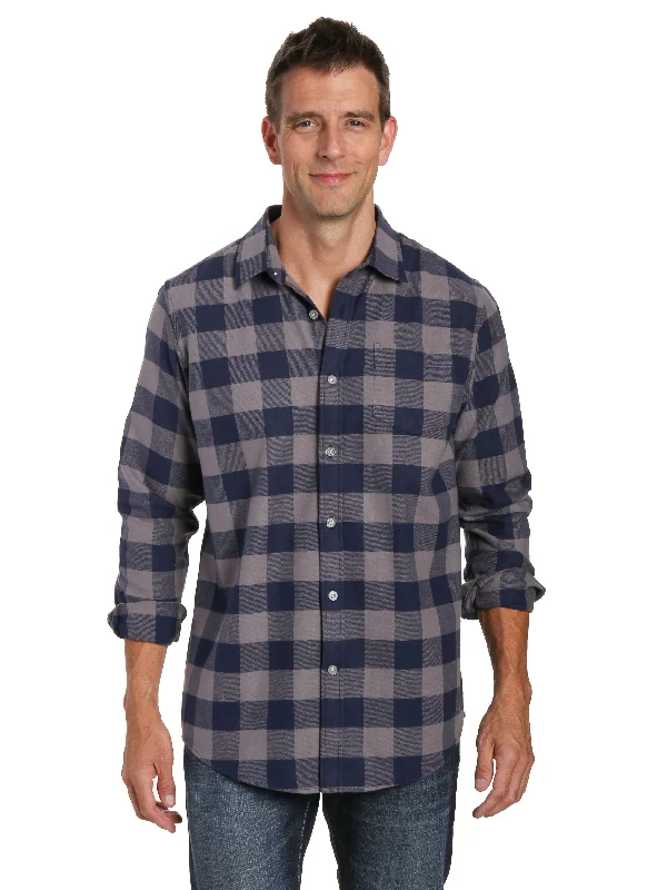 Men's robes with multiple pockets for convenienceMens 100% Cotton Flannel Shirt - Regular Fit - Gingham Checks - Charcoal-Navy