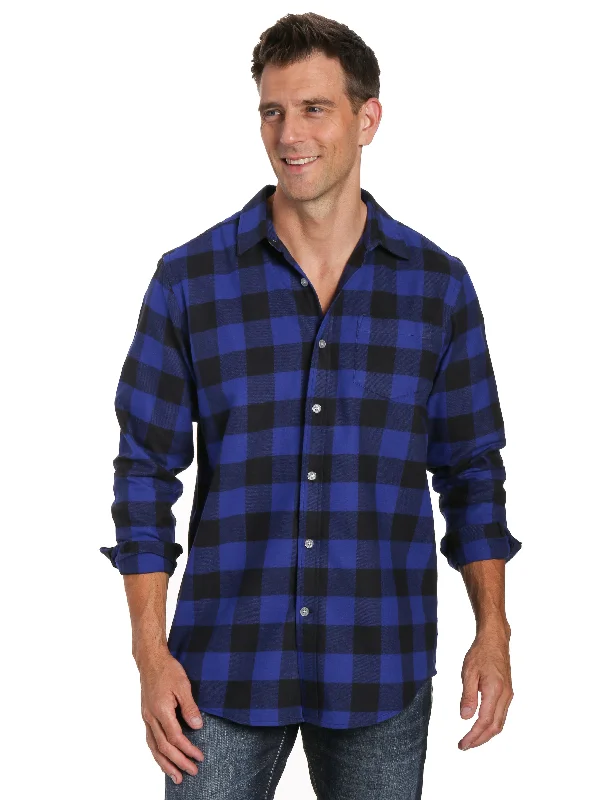 Jacquard - patterned men's robes for a stylish appearanceMens 100% Cotton Flannel Shirt - Regular Fit - Gingham Checks - Blue-Black