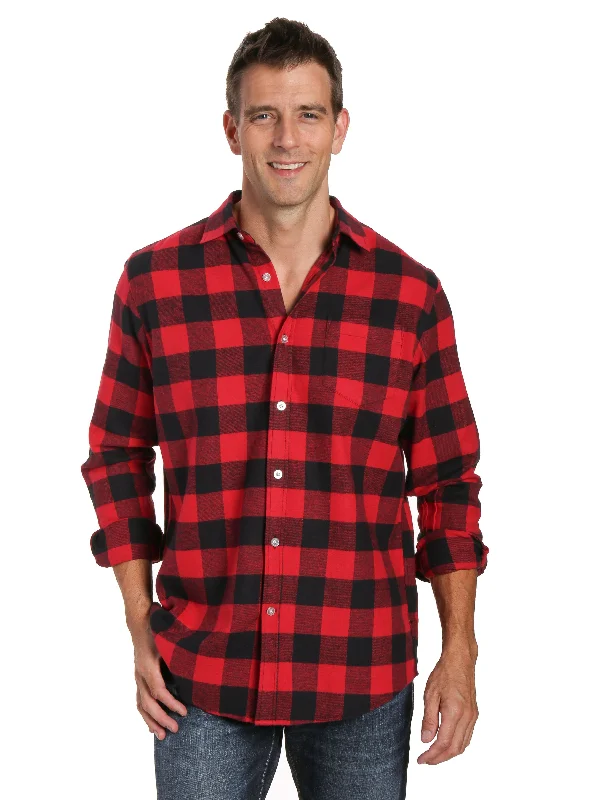 Men's robes made from sustainable materialsMens 100% Cotton Flannel Shirt - Regular Fit - Gingham Checks - Black-Red